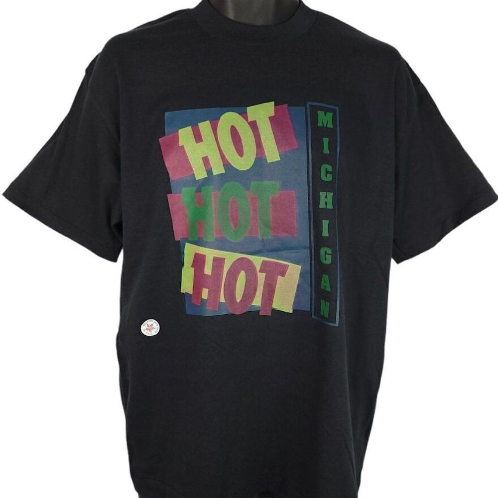 Michigan Travel T Shirt Vintage 80s Hot Hot Hot Made In USA Mens Size Large NEW